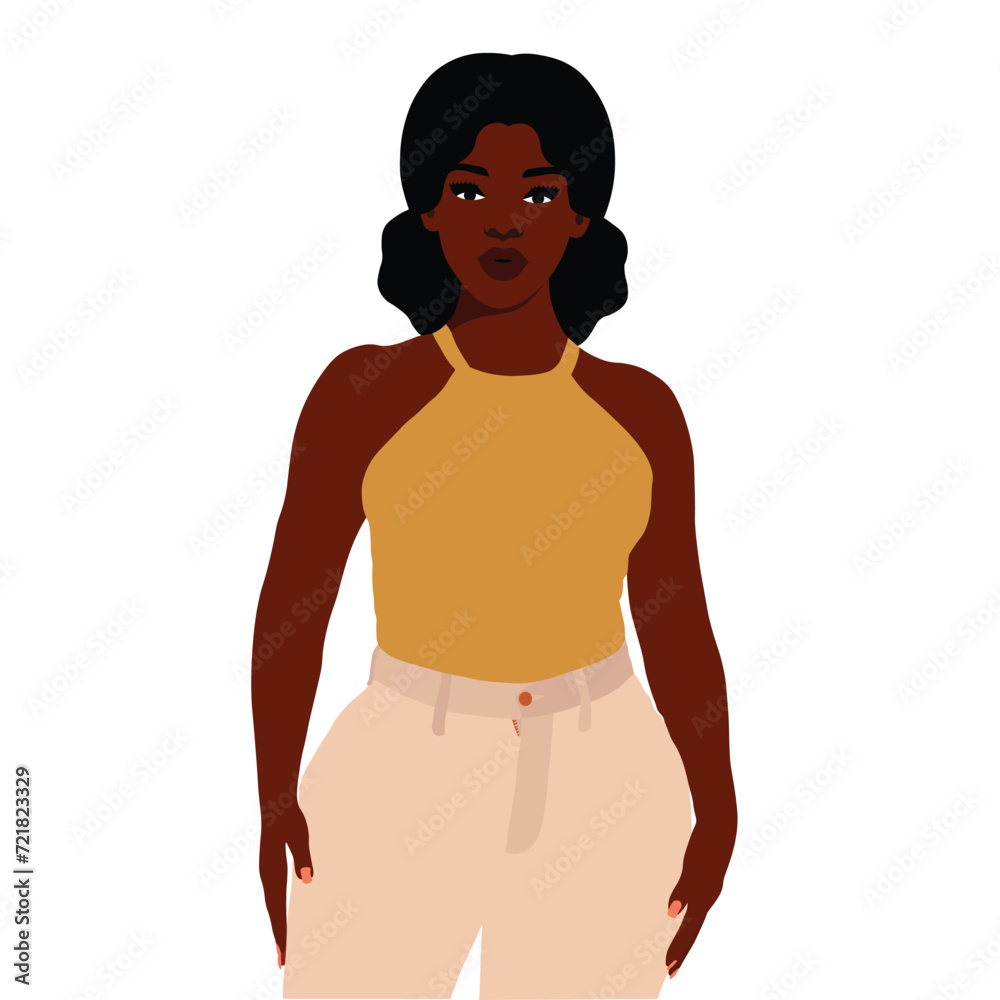 Fototapeta premium Beautiful black woman in elegant art style vector