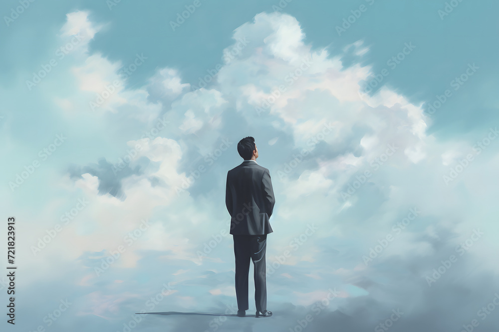 A man standing alone, lost in thought, surrounded by a sad mist. Illustrating the concept of feeling sad, burdened in mind, and deeply contemplative. A man standing alone, lost in thought, surrounded by a sad mist. Illustrating the concept of feeling sad, burdened in mind, and deeply contemplative.