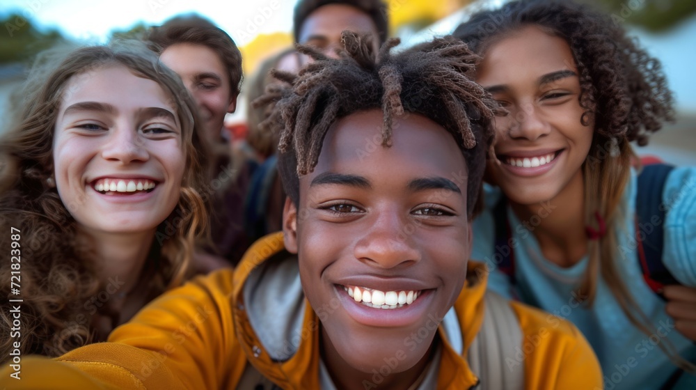 Groupe de jeunes gens joyeux et d'amis proches en tenues chaudes, partageant des moments de bonheur en extérieur Groupe de jeunes gens joyeux et d'amis proches en tenues chaudes, partageant des moments de bonheur en extérieur