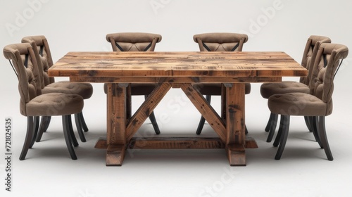 Ensemble Salle à Manger : Table Rustique en Bois et Chaises Cuir Vintage pour un Style Raffiné