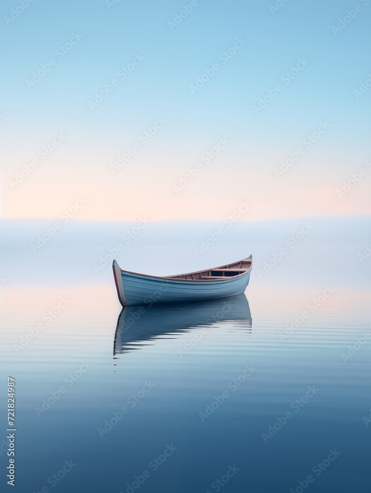 Row Boat Floating in a Calm Water with a Beautiful Sunset
