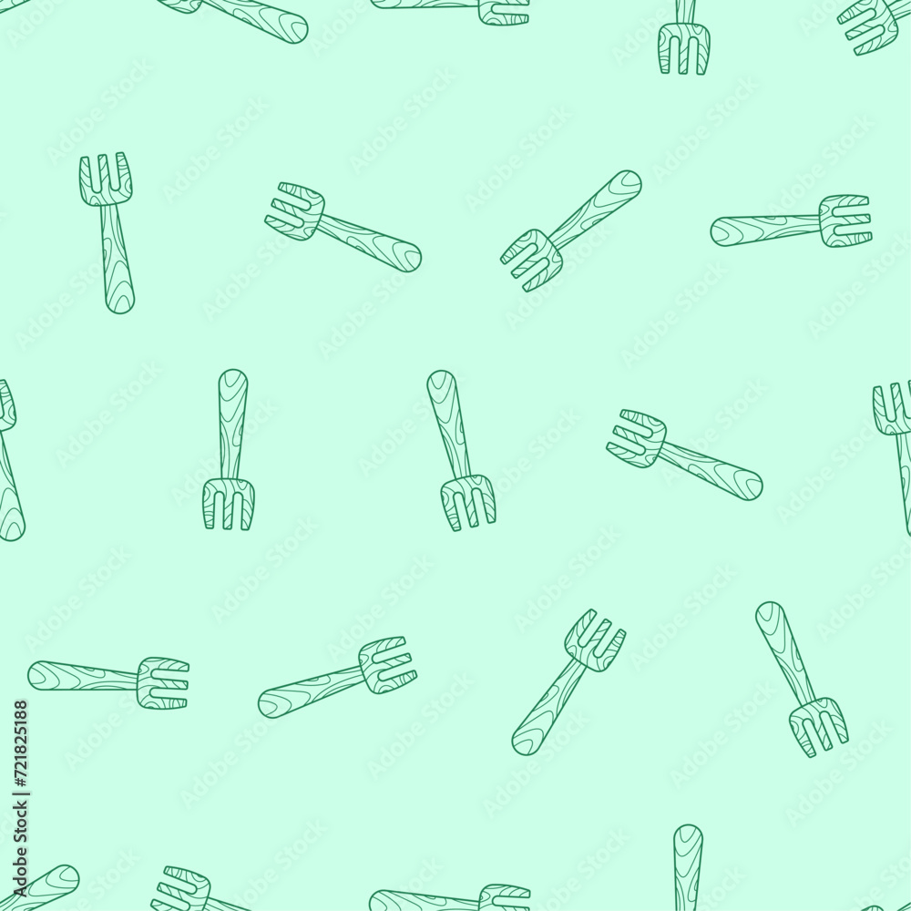 Wooden fork line art seamless pattern. Suitable for backgrounds, wallpapers, fabrics, textiles, wrapping papers, printed materials, and many more. Editable vector.