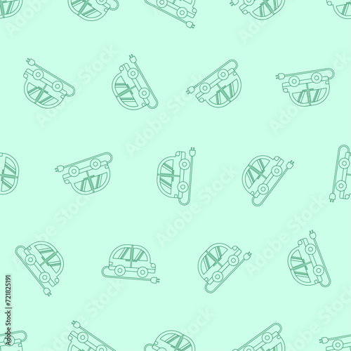 Electric car line art seamless pattern. Suitable for backgrounds, wallpapers, fabrics, textiles, wrapping papers, printed materials, and many more. Editable vector.