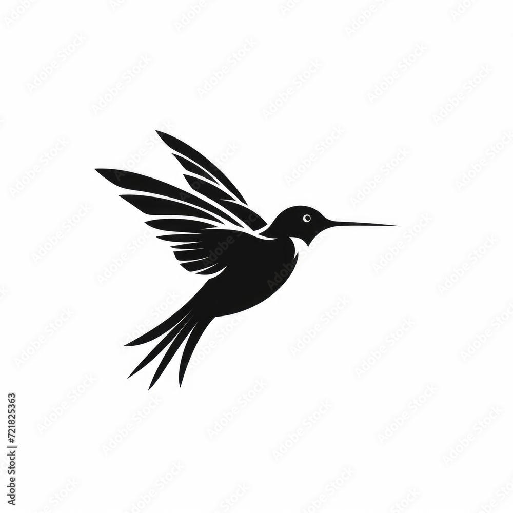 Obraz premium Hummingbird Silhouette in black and white. Minimalistic illustration for logo design