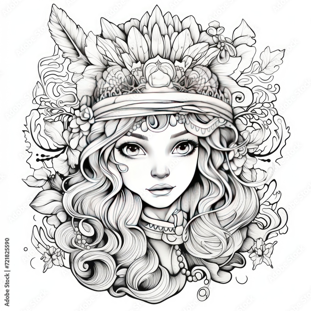 Illustration for children and adults for coloring and tattoo design