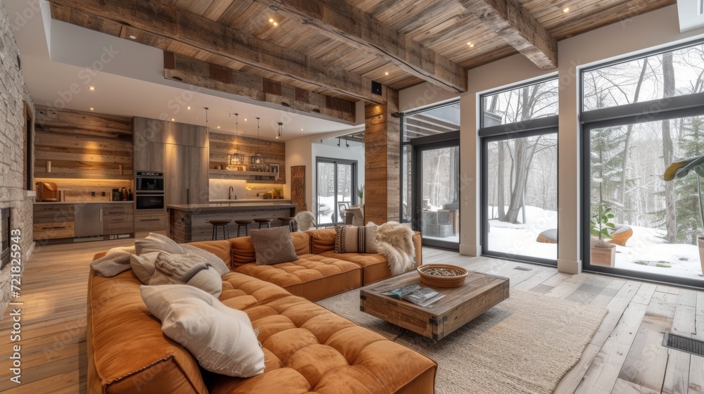 Intérieur moderne mettant en valeur l'harmonie du design contemporain et des éléments naturels