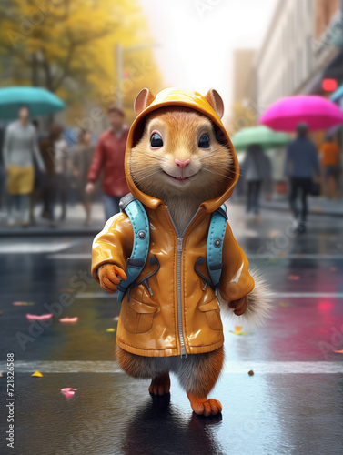 Cute Squirrel Wearing a Raincoat