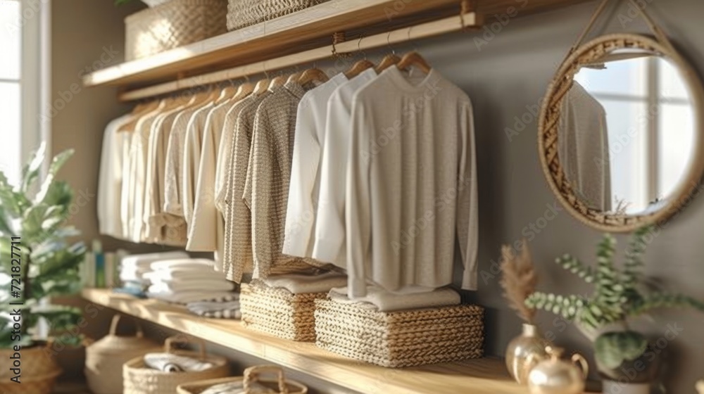 Armoire en bois rustique : Organisation impeccable, linge plié, étagères soignées, et ambiance chaleureuse Armoire en bois rustique : Organisation impeccable, linge plié, étagères soignées, et ambiance chaleureuse