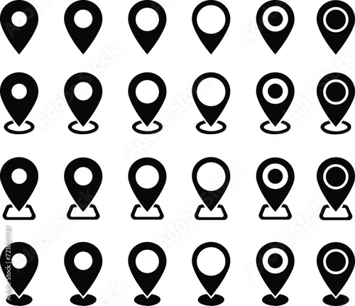 Set of Location pin icons. Map pin place marker. GPS location symbols in trendy fill styles isolated on transparent background. Premium quality symbols. Vectors signs for mobile apps and website.