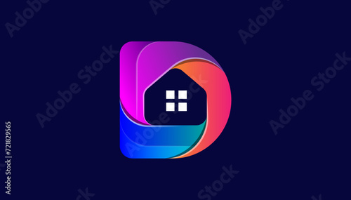 combination of 3d letter D and real estate home logo design