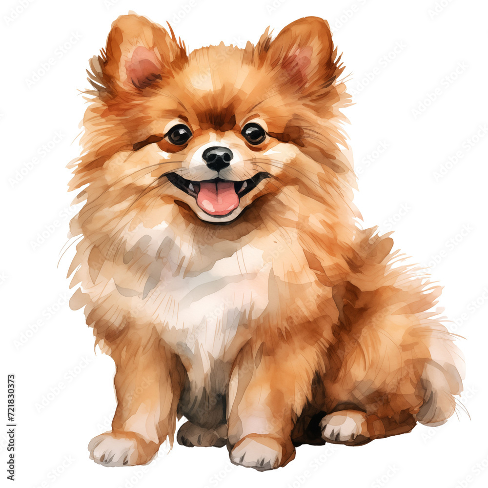 Happy Pomeranian Dog Watercolor Style Image Happy Pomeranian Dog Watercolor Style Image
