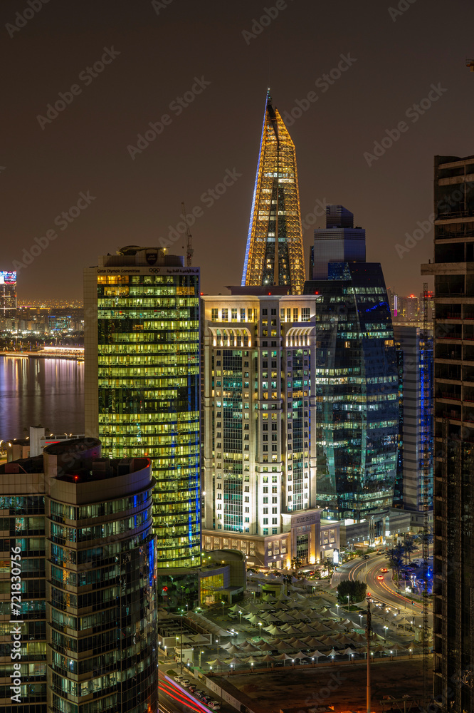 Fototapeta premium Beautiful Sunset Aerial view of Dafna area west bay Doha.