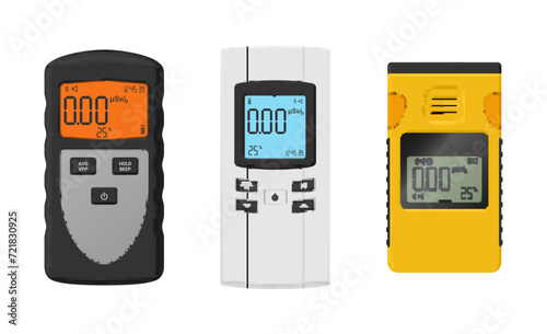 Gamma radiation dosimeter measurement of ionizing investigation terrain set realistic vector photo