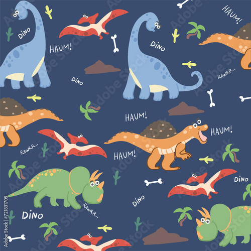 Dinosaurs wildlife animals vector seamless pattern
