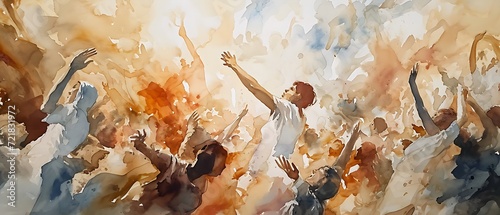 Section of the population that is at risk of poverty or lives in poverty and has little chance of advancement, during a demonstration, civil war, uprising, abstract watercolor illustration