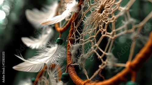 Amulet dream catcher with feathers protection from bad dreams and evil spirits close up. Helps you find peace, attract joy and inspiration © Natalia S.