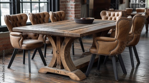 Salle à manger spacieuse : Table en bois, chaises modernes, pots de terre cuite pour une ambiance chaleureuse et végétale