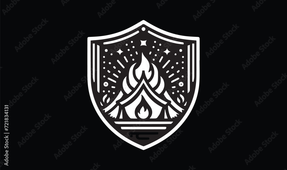 camp fire, tent badge, logo