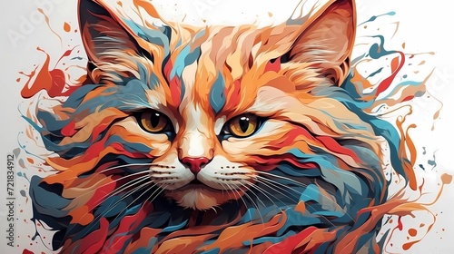 Vector art, abstract face of a cat, 8k, colorful