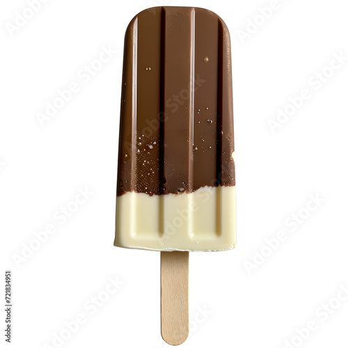 Popsicle - chocolate and milk isolated on white background. Homemade cold chocolate fudge popsicles on a stick. Sweet summer concept photo