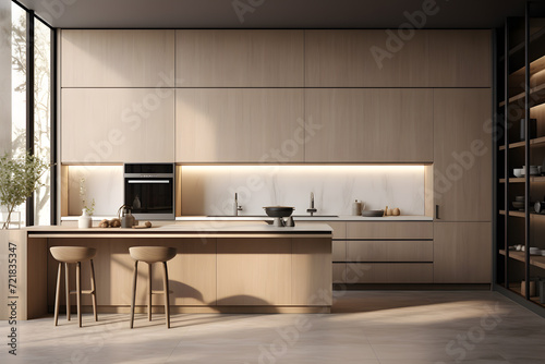kitchen with hidden cabinet handles  © sugastocks