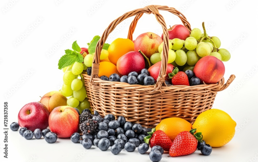 basket with fruits, fresh fruit on white blackground basket with fruits, fresh fruit on white blackground