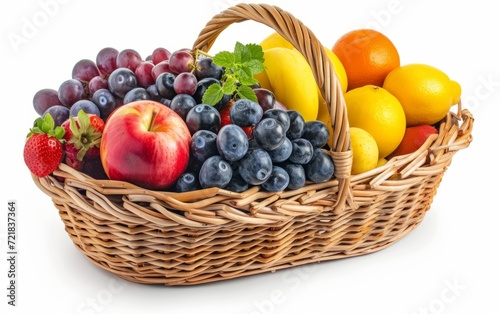 basket with fruits, fresh fruit on white blackground