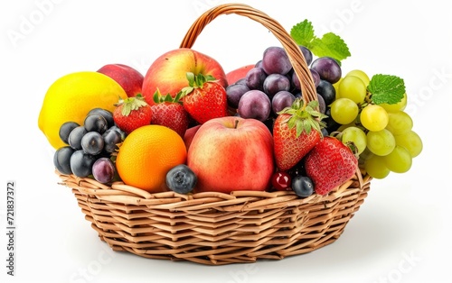 basket with fruits  fresh fruit on white blackground