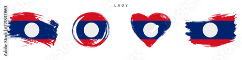 Laos hand drawn grunge style flag icon set. Free brush stroke flat vector illustration isolated on white