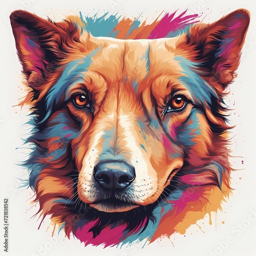Vector art, abstract face of a dog, 8k, colorful , birthday card design, t-shirt design
