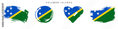 Solomon Islands hand drawn grunge style flag icon set. Free brush stroke flat vector illustration isolated on white