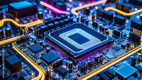 Plakat generative AI processor computer hardware with modern electrical pathways