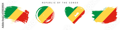 Republic of the Congo hand drawn grunge style flag icon set. Free brush stroke flat vector illustration isolated