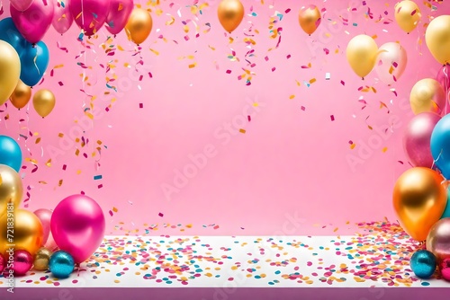 Set the scene for a spectacular Sweet Sixteen celebration with our wide banner featuring 16th birthday or anniversary balloons and confetti decoration.  photo