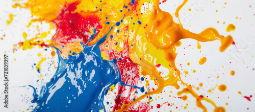 Vivid paint splashes in primary colors.