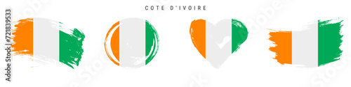 Cote d-Ivoire hand drawn grunge style flag icon set. Free brush stroke flat vector illustration isolated on white