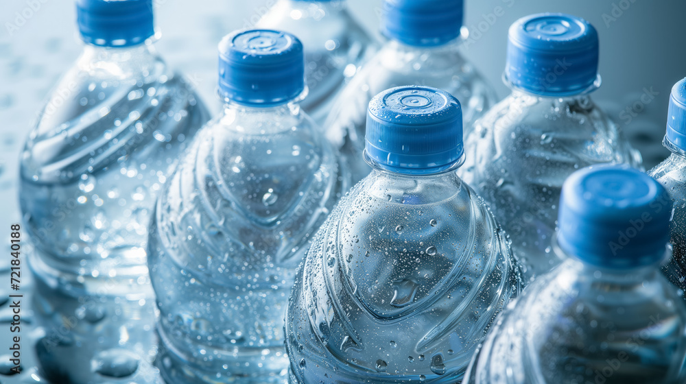 Plastic water bottles with condensation droplets. Plastic water bottles with condensation droplets.