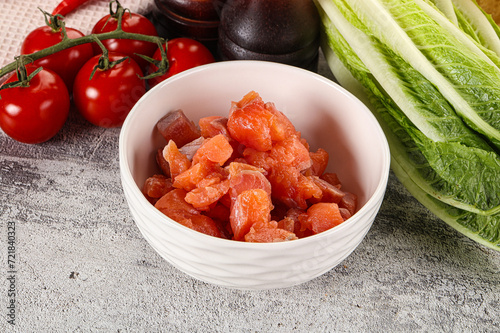 Salted salmon cubes for cooking