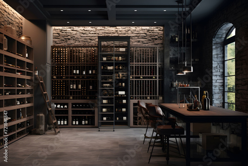 wine cellar with a glass enclosed wine storage room photo