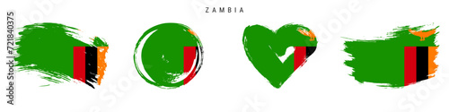 Zambia hand drawn grunge style flag icon set. Free brush stroke flat vector illustration isolated on white