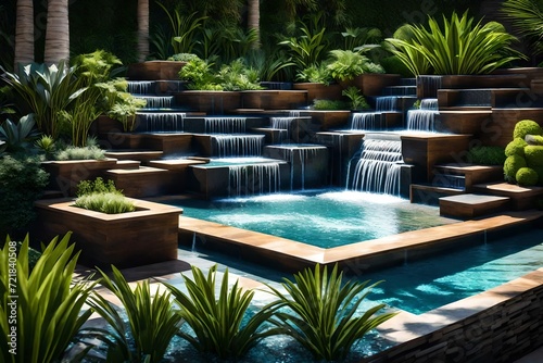 Elevate your outdoor retreat with the elegance of a modern water feature fountain waterfall. 