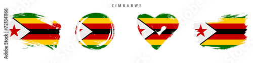 Zimbabwe hand drawn grunge style flag icon set. Free brush stroke flat vector illustration isolated on white