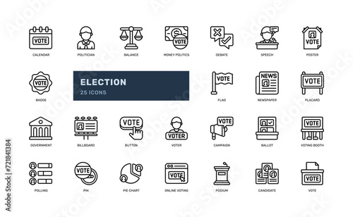 election for president candidate vote voting democracy detailed outline line icon set
