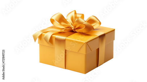 Single yellow gift with golden ribbon side of front view on transparent background cutout, PNG file. Mockup template artwork graphic design, design element  © agung