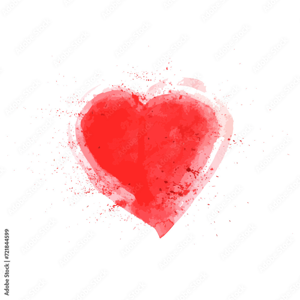 Red heart hand painted with brush. Watercolor painting effect. Grunge heart vector illustration. Valentine s day theme vector illustration.