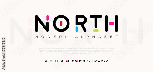 North Modern minimal abstract alphabet fonts. Typography technology, electronic, movie, digital, music, future, logo creative font. vector illustration