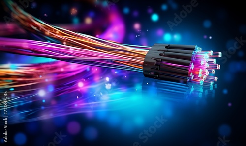 Bundle of fiber optic cables. Optical fiber cable Colorful illustration. Generative Ai