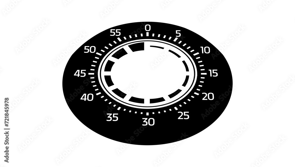 One hour round timer, black isolated silhouette One hour round timer, black isolated silhouette