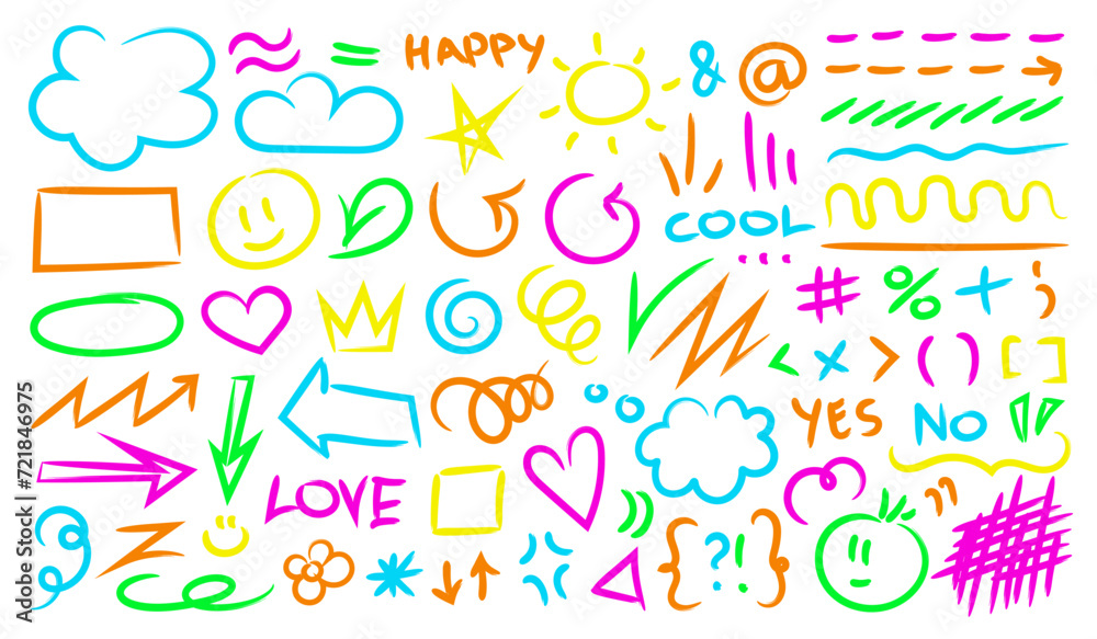 Highlight brush lines, shapes, elements. Big set of hand drawn isolated vector objects on white background. Neon pink doodle strokes, symbols. Acid highlighters marker stripes, underlines for any use. Highlight brush lines, shapes, elements. Big set of hand drawn isolated vector objects on white background. Neon pink doodle strokes, symbols. Acid highlighters marker stripes, underlines for any use.