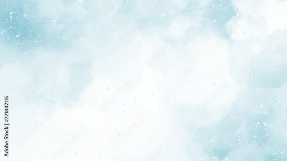Abstract blue winter watercolor background. Sky pattern with snow. Light blue watercolour paper texture background. Vector water color design illustration